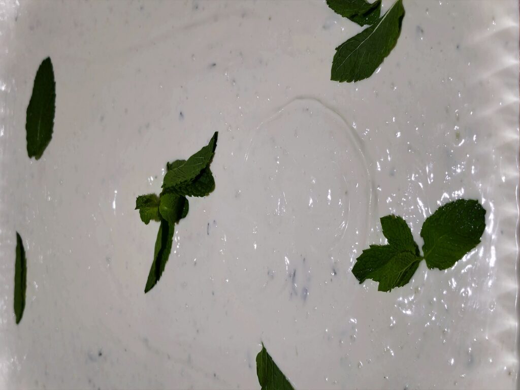 House cucumber sauce tray with mint - Marhaba Grill catering, Minneapolis