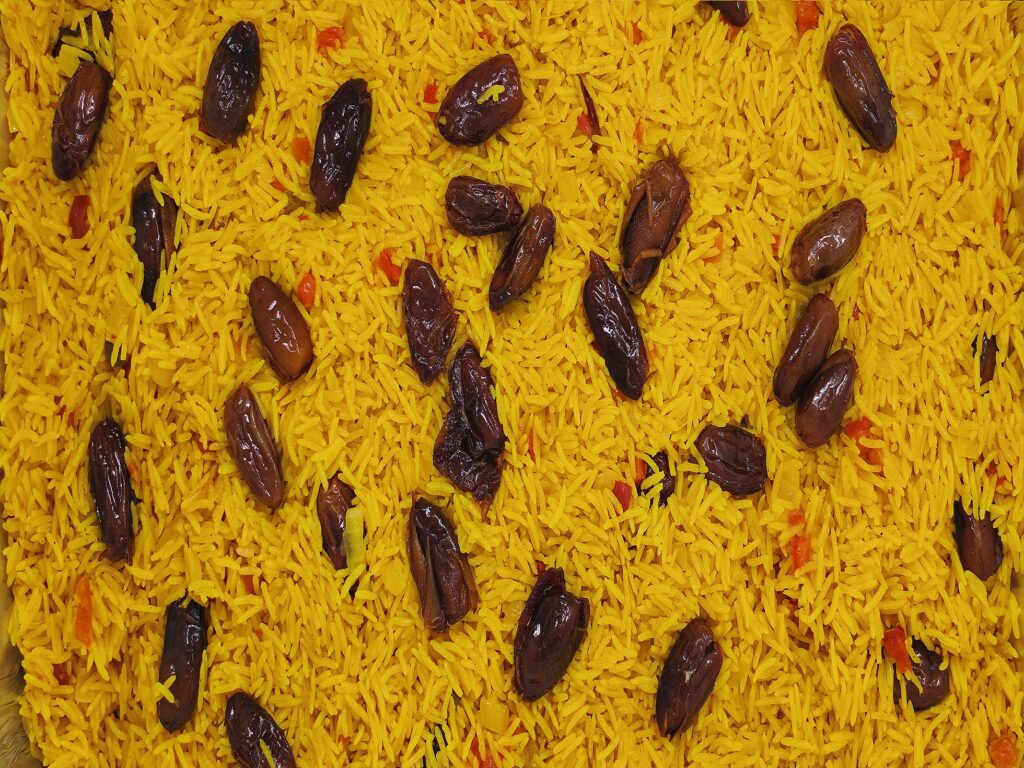 Yellow basmati rice with dates - Marhaba Grill catering, Minneapolis