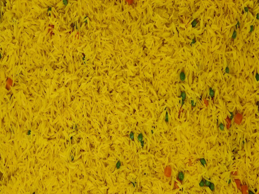 Yellow vegetable rice catering tray - Marhaba Grill catering, Minneapolis